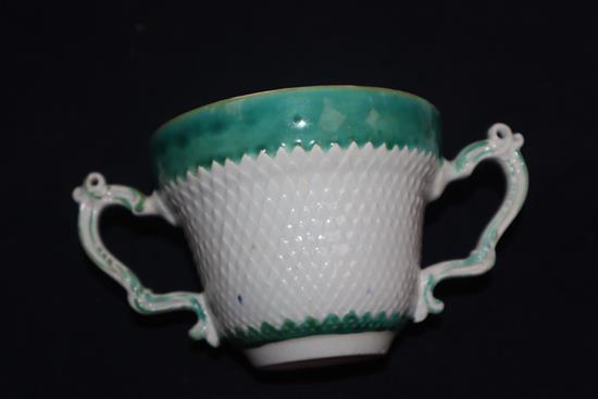 A Bow porcelain two-handled caudle cup and stand